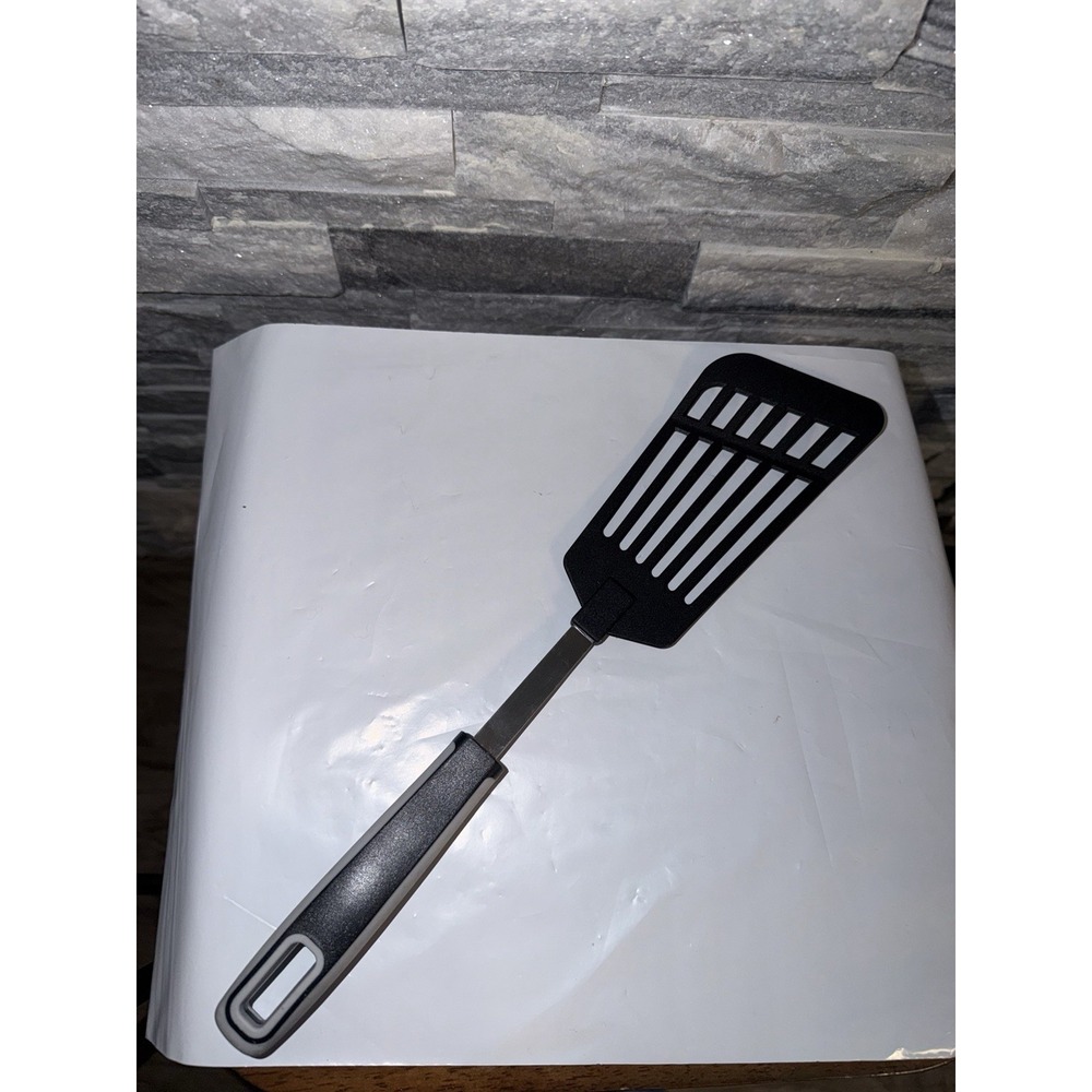 Kitchen Utensil Slotted Turner Scoop Strainer Nonstick Safe Black Gray unbranded
